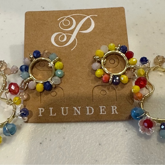 NWT “Haylebeth” Earrings by Plunder- gold tone Heart w/ colorful beads & flowers - Picture 5 of 9